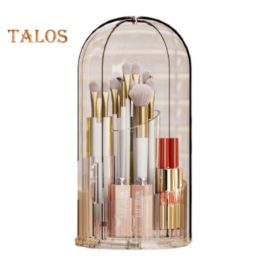 

Подставка для кистей для макияжа, органайзер для хранения с пылезащитной крышкой, вращающийся на 360 градусов, держатель для косметики на столешнице прозрачный