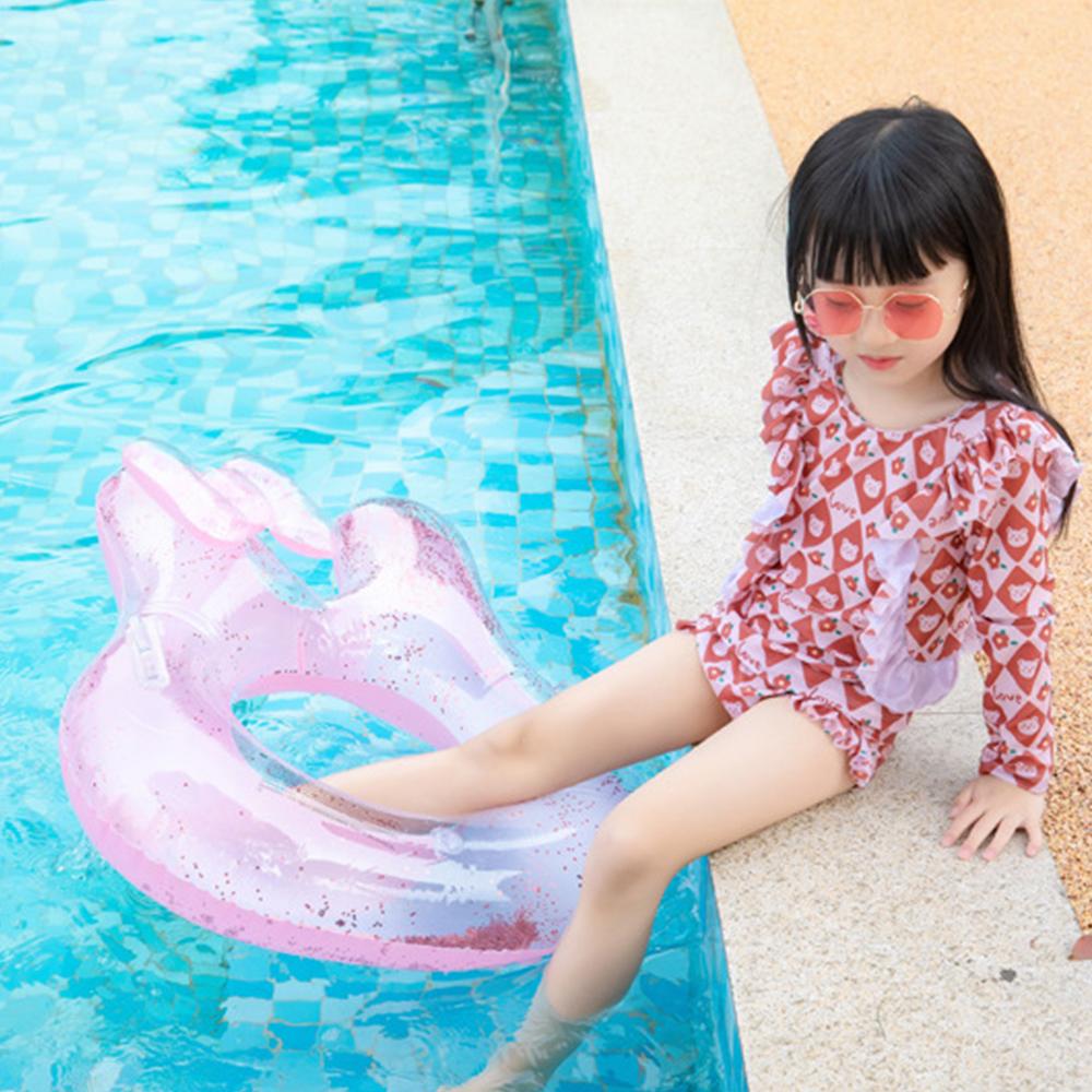 Cute Rabbit Ear Pool Float, Pink Glitter Swim Ring for Toddlers and Kids
