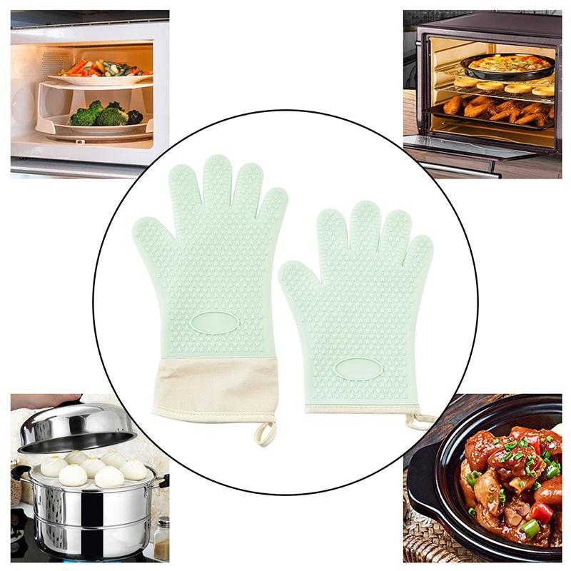 Five-Finger Extended Silicone Oven Microwave Gloves High Temperature Resistant Non-Slip Kitchen Baking Insulation Gloves