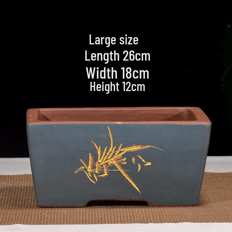 Extra-Large Breathable Purple Clay Square Bonsai Pot for Succulents and Green Plants