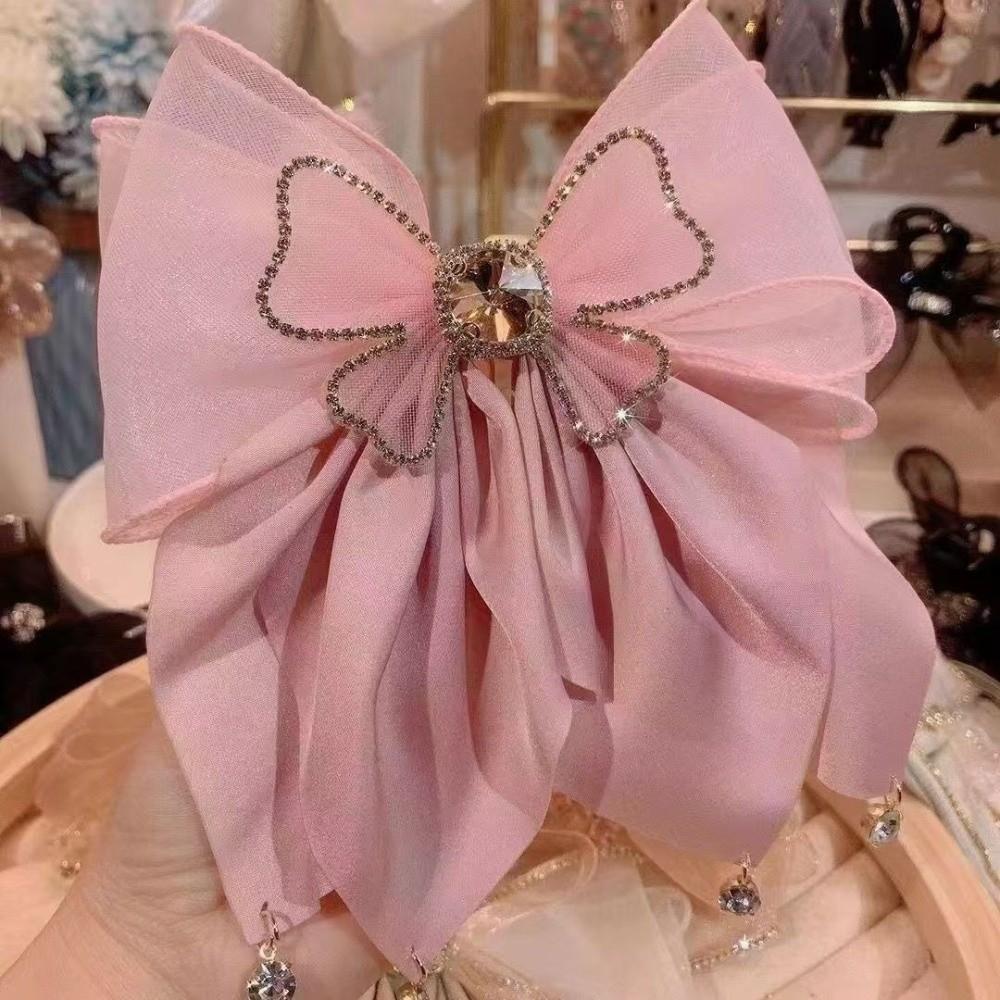Shining Big Bow Hairpin Mesh Bow Crystal Barrettes Princess Hair Clip  Hair Accessories