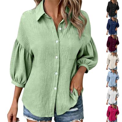 Women's Fashionable Loose-Fit -Color Casual Button-Down Shirt