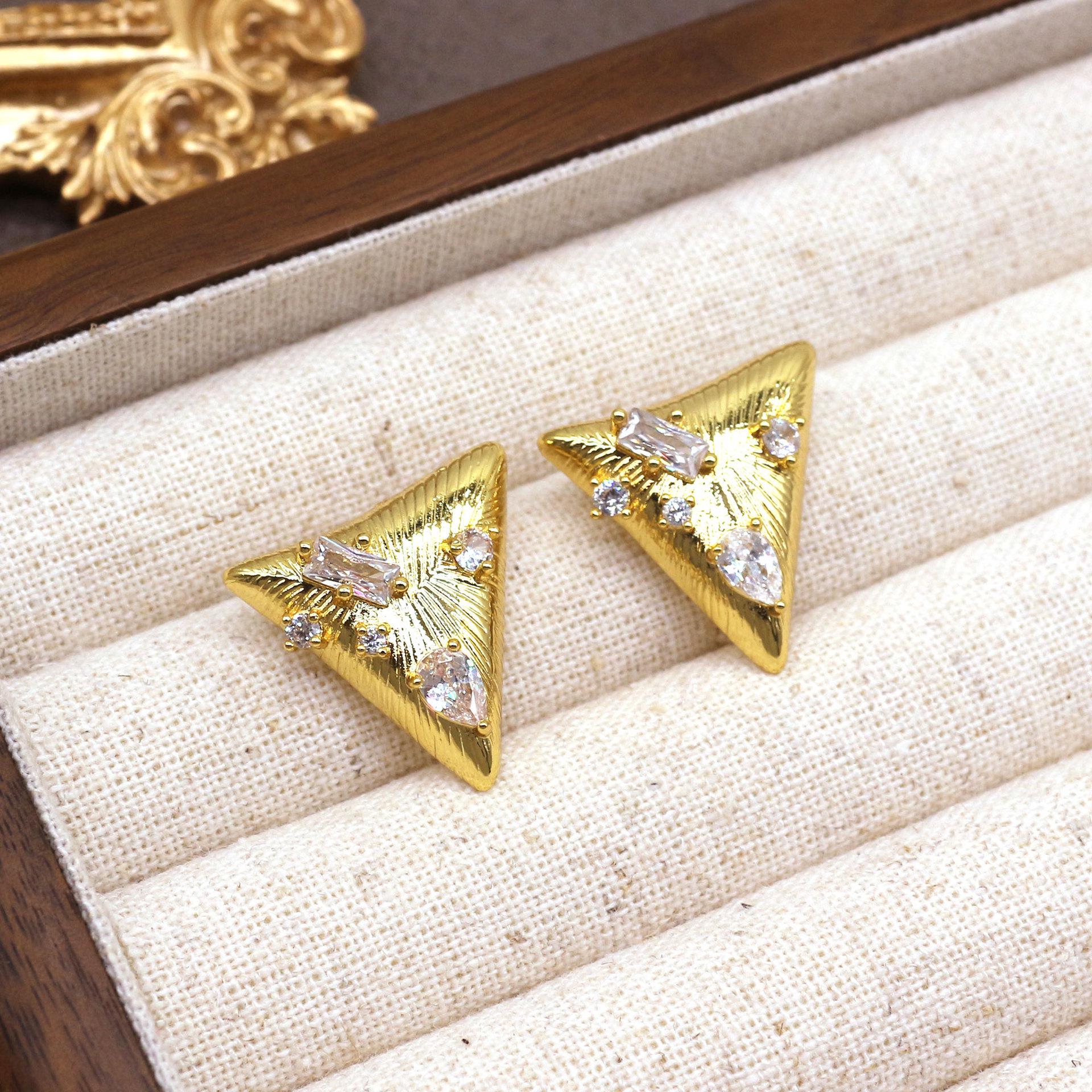 Elegant Rhinestone Triangle Stud Earrings - Luxury Geometric Design for Women