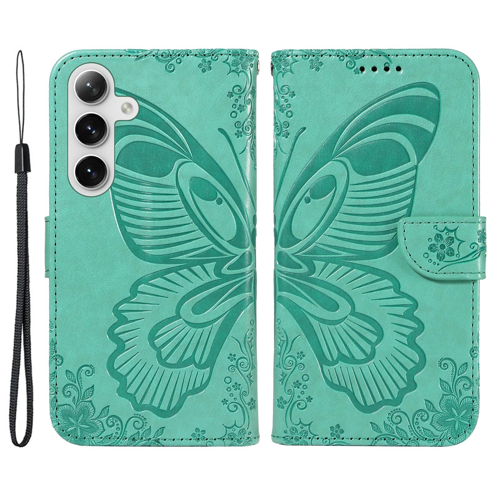 

For Samsung Galaxy S25+/S24+ Case Flip Wallet Butterfly Pattern PU Leather Phone Cover Green