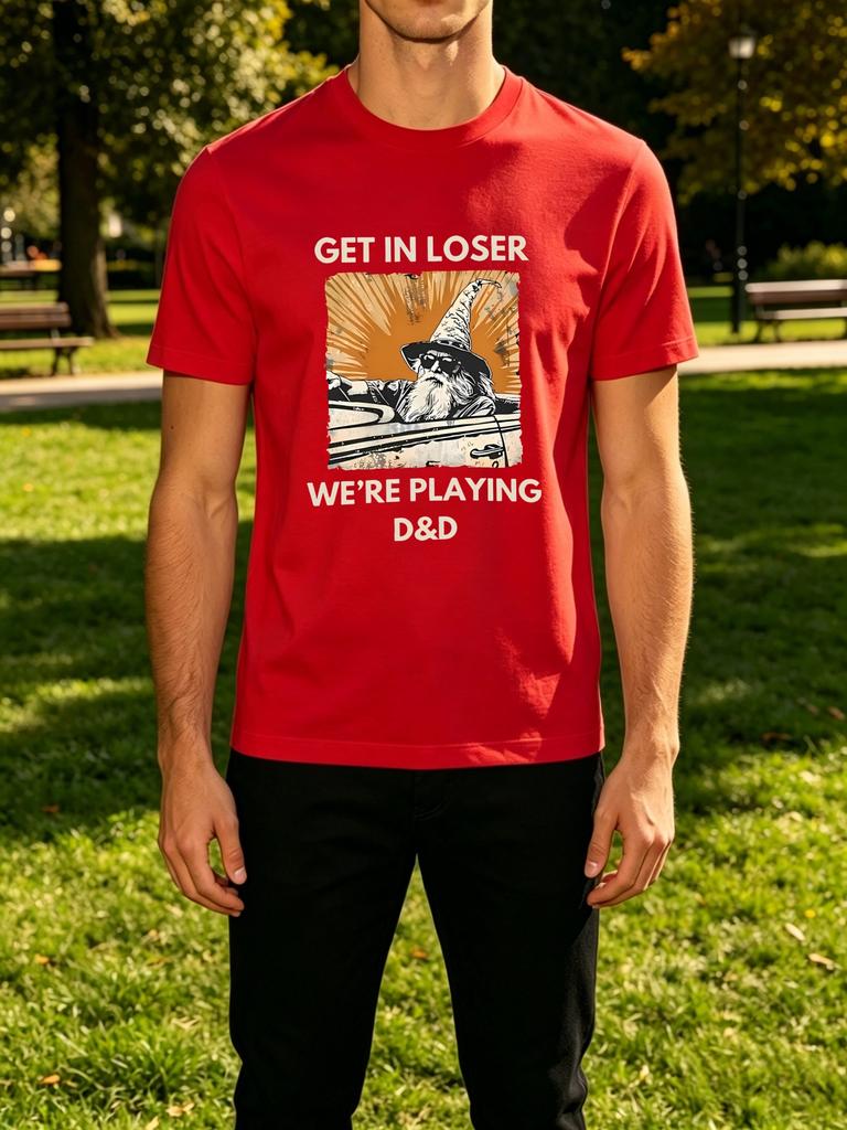 Get In Loser We Are Playing D And D Wizard Driving Car Vintage Print Unisexs Crew Neck Short Sleeve Tee Casual Daily Basic Wear Top