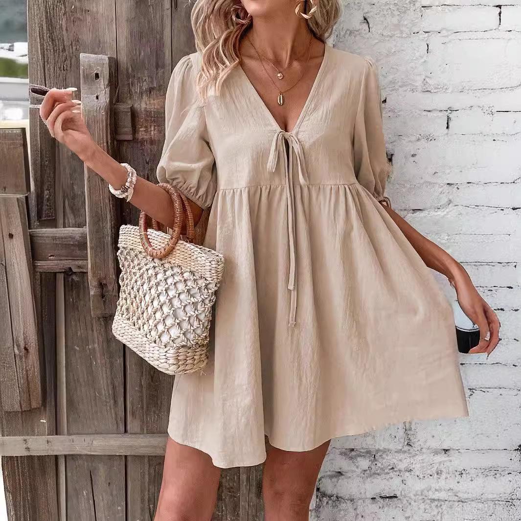 

2024 Елегантна Вільна Ткана Сукня А-Силуету з Глибоким V-Вирізом та Зав язкою на Грудях Extra Large рожевий