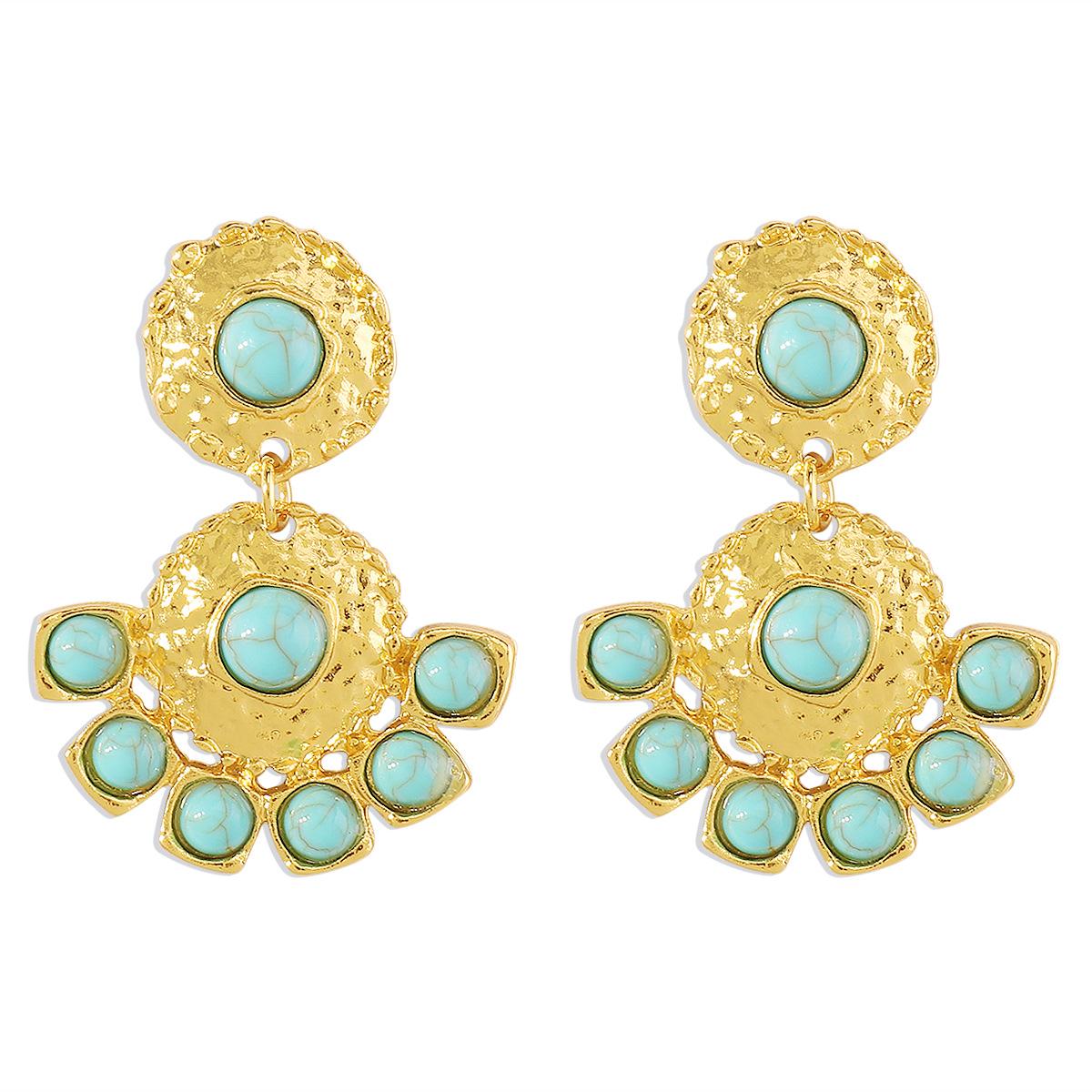 Европейские Американские Элегантные Винтажные Серьги из Сплава Стиль Двора Бирюзовые Этнические Винтажные Геометрические Свисающие Серьги Украшения для Женщин