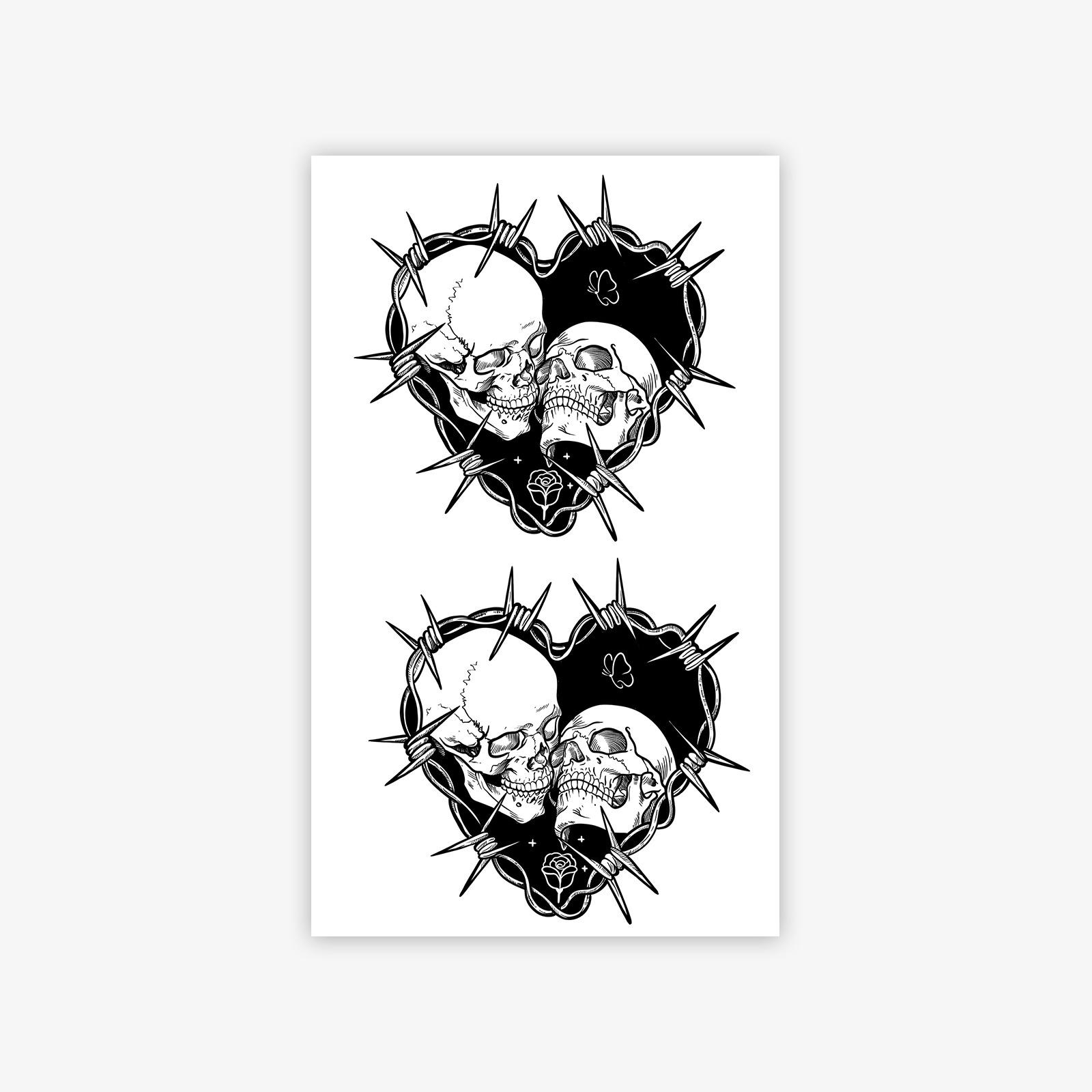 High-Value Dark Y2K Domineering Thorn Skull Love Tattoo Sticker 9*15