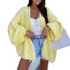 Autumn Winter New Women's Loose Batik Bark Texture Knit Cardigan, Korean Style Slouchy Lantern Sleeve Outerwear Coat
