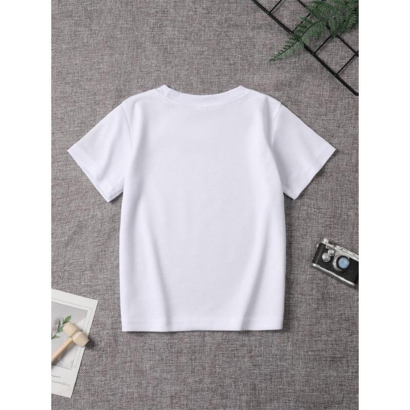 European Sizes Boy Fashionable Cartoon "Soccer" Graphic Print T-Shirt Top for Kids Summer Casual Round Neck Short Sleeve Shirt