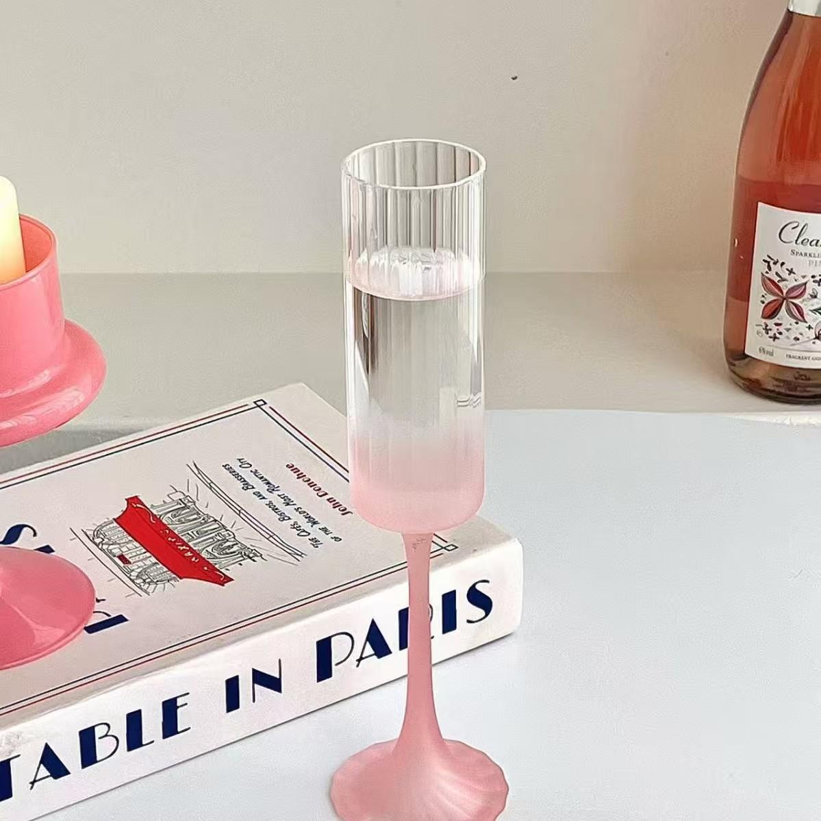 Dopamine Cocktail Tall Glass Drinkware Vertical Stripes Purple Champagne High-footed Glass Cups Kitchen Party Juice Glass Gifts 160ml