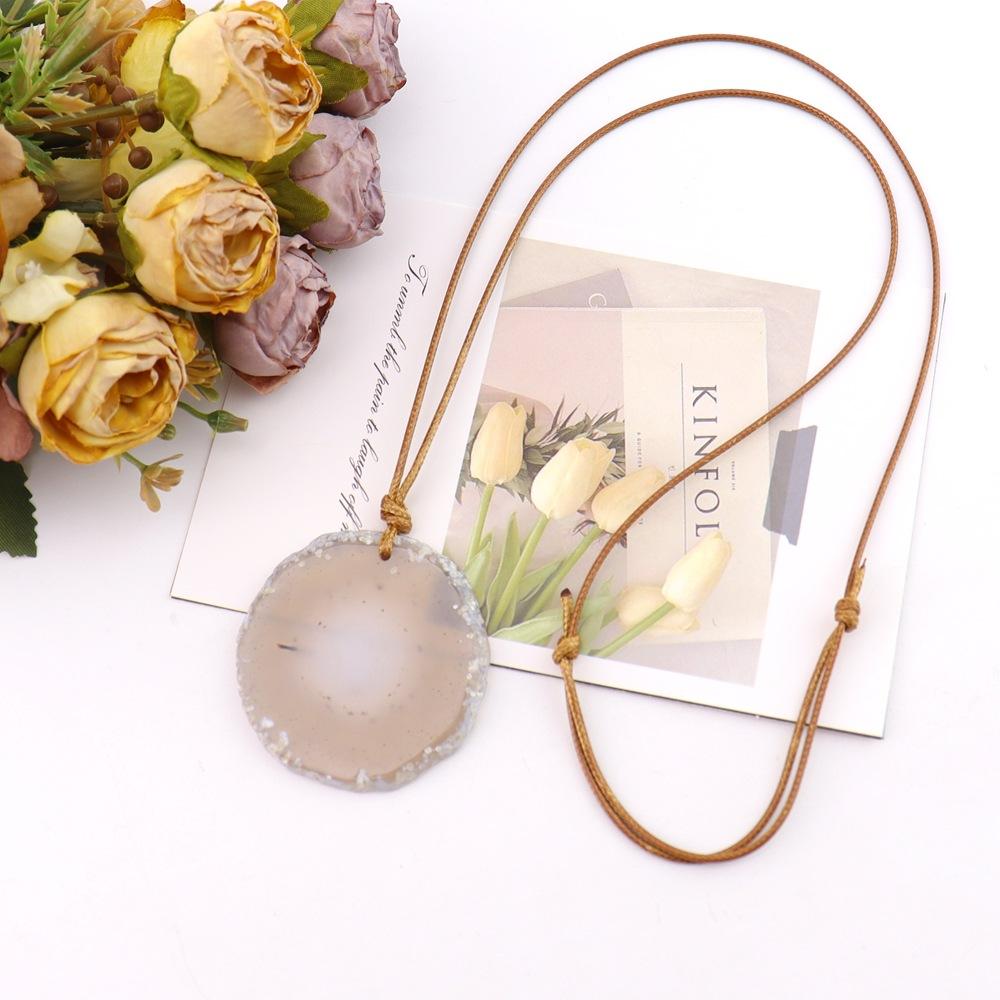 Natural Agate Sheet Rough Stone Pendant Irregular Agate Rough Stone Necklace Pendant Colored Natural Stone Sweater Chain
