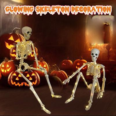 Movable Skeleton Human Model Decoration Glow In Dark LED Lights Haunted House Props Human Skeleton Demonic Features