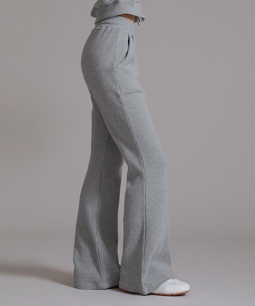 LIKE THE MOST Waffle Bootcut Elastic Pants_Gray