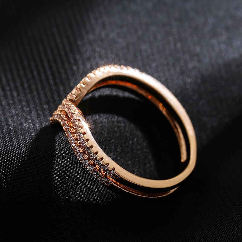 New Arrivals Rose Gold Ring Double Row Micro-Wax Inlay Natural Zircon Hollow Rings Women Wedding Party Fine Jewelry