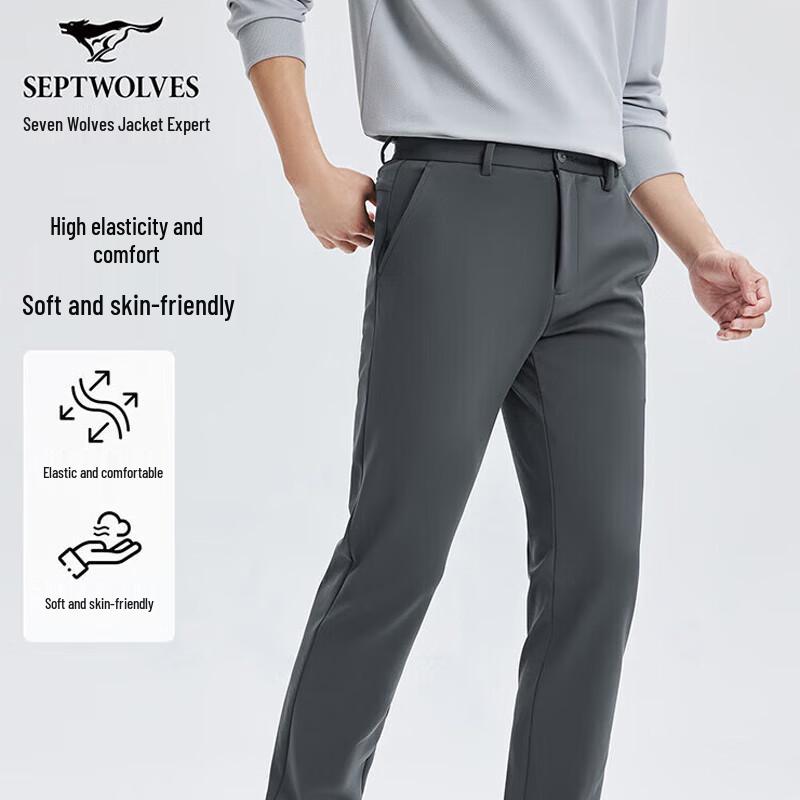 

SEPTWOLVES Men s High-Elastic Fleece-Lined Straight-Leg Trousers 37