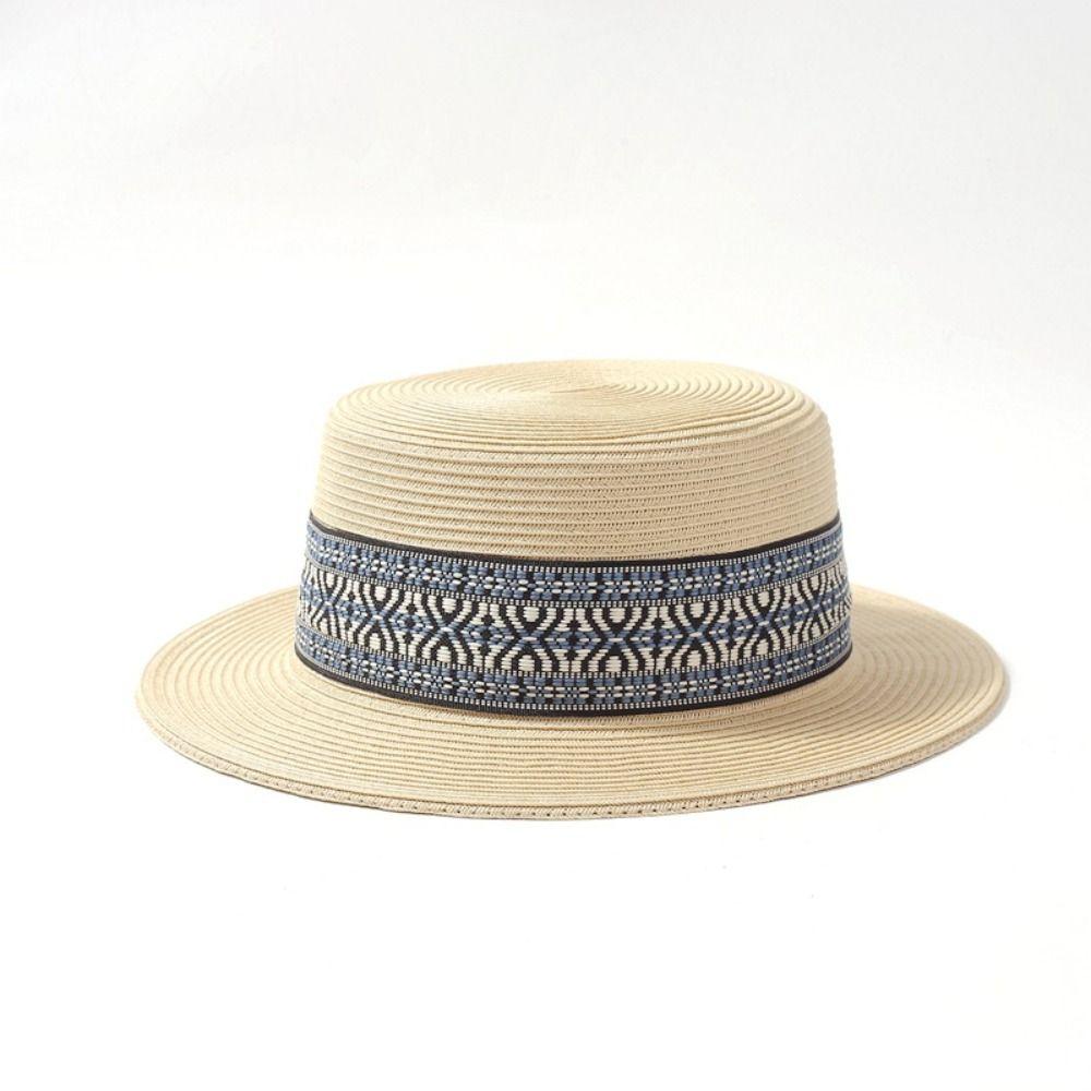Ethnic Style Weave Straw Hat UV Protection Outdoor Visor Cap Fashion Beach Hat  Outdoor