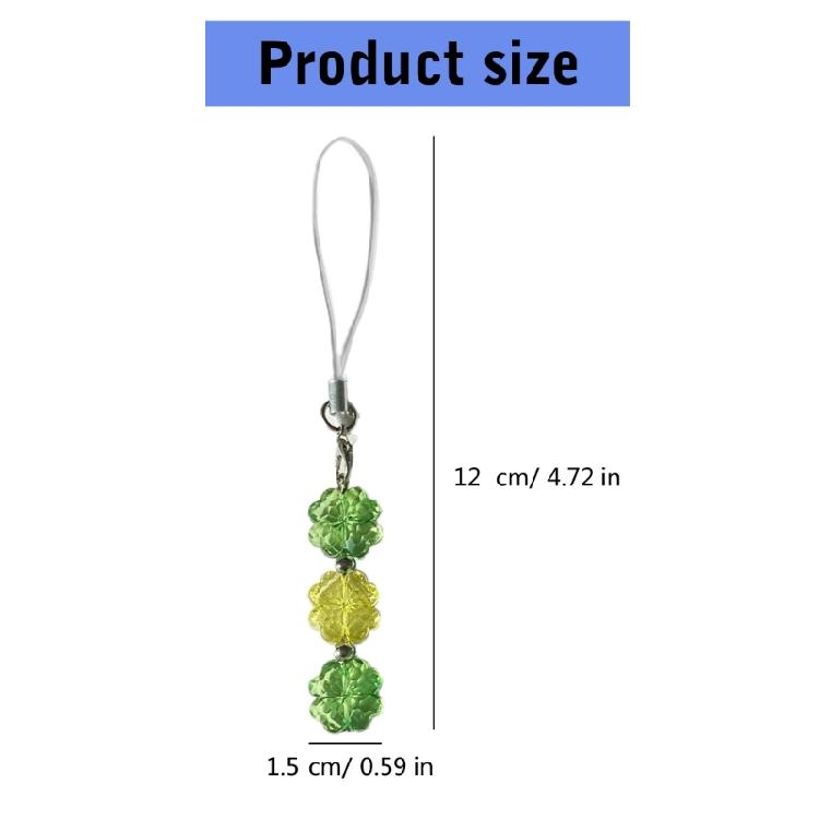 Fashion Beaded Phone Charm Lanyard for Women Girls Crystal Four Leaf Clovers Keyring Stylish Keychain Bag Purse Pendant