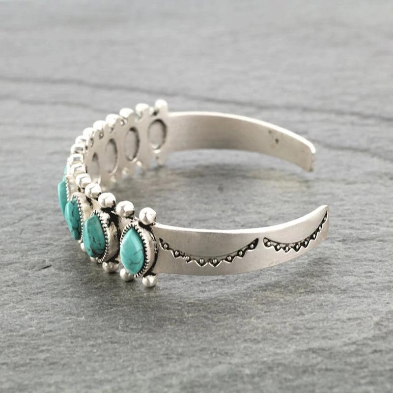 Bohemian Turquoise Floral Open Bangle Bracelet for Women