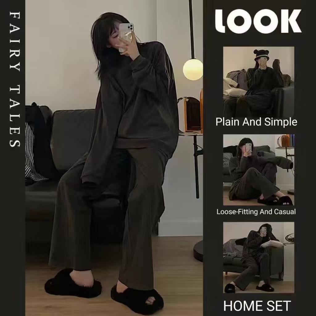 Winter Thickened German Velvet Pajamas Solid Colour Korean Ins Casual Round Neck Loungewear Loose Loungewear Suit