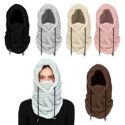 Couvre-chef d'hiver pour ski Couleur unie Cordon de serrage réglable Chapeau chaud en peluche épaisse 3-en-1 Protection faciale Couvre-tête Chapeau