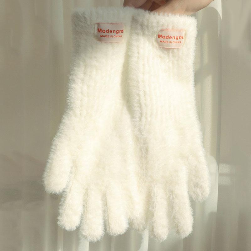 26cm Imitation Mink Velvet Fluffy Solid Women's Gloves Winter Keep Warm Fingertips Touch Screen Fashion Elegant All Match