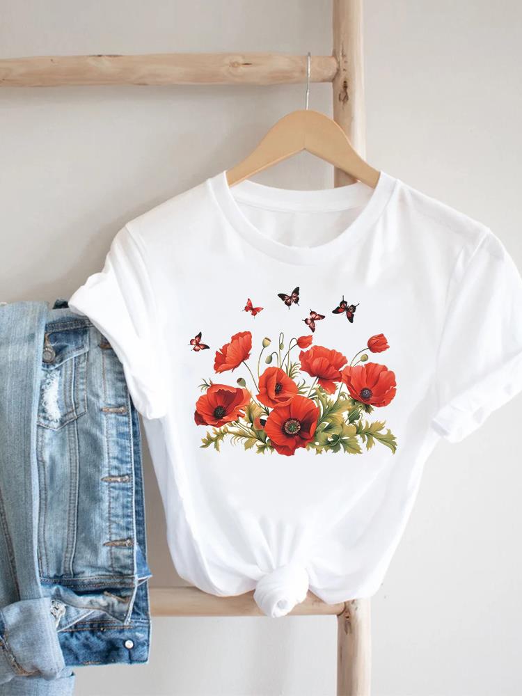 Trend Lovely Flower Cute Unisex T Shirt Short Sleeve Tee Ladies Casual Top Female Clothing Fashion Tshirt