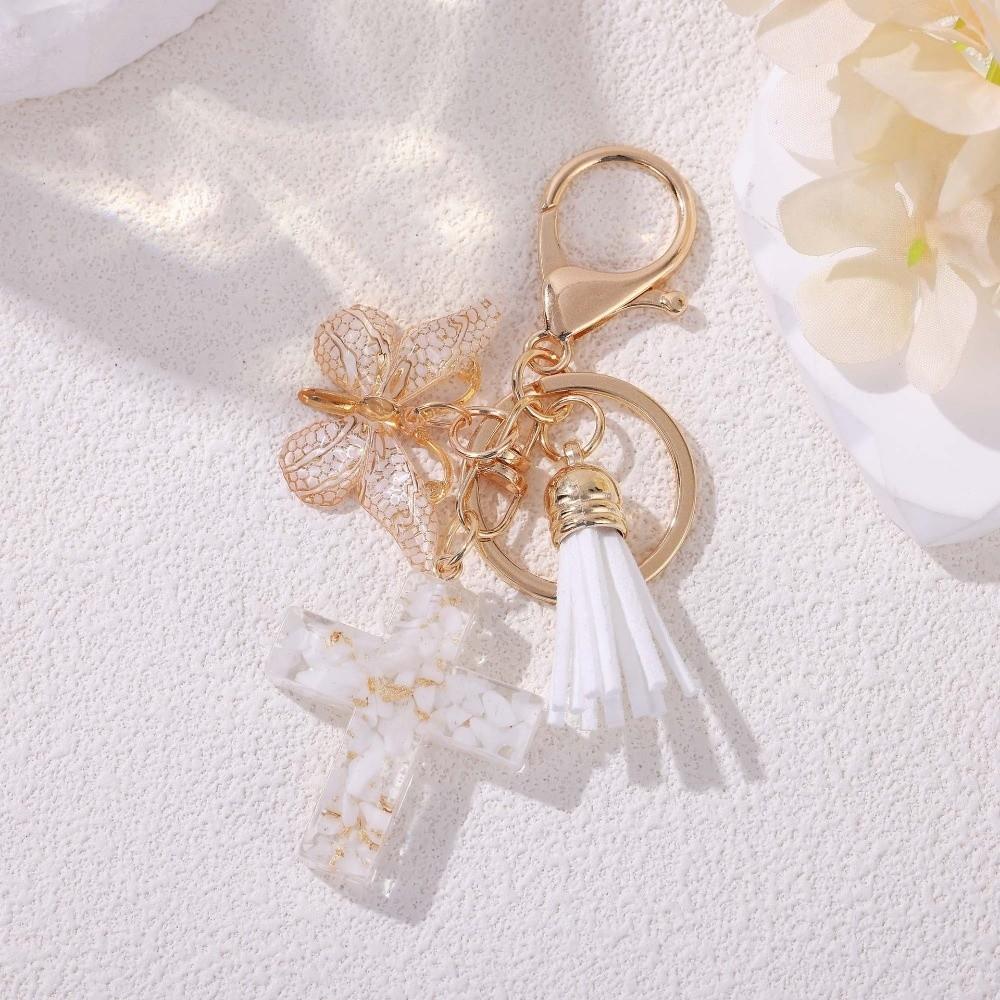 Tassel Butterfly Keychain Resin Bag Hanging Funny Cross Pendant Keychain Key Decor