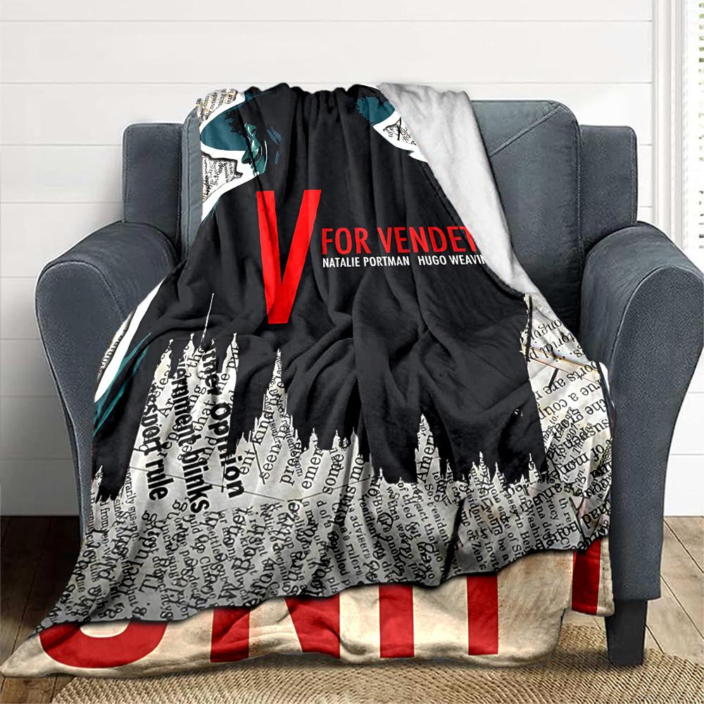 1pc V for Vendetta Flannel Throw Blanket - HD Printed Lightweight Soft Warm All-Season Blanket for Sofa, Bed, Travel, Camping 103