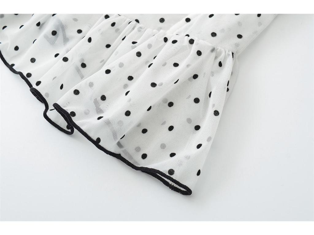 Korean Elegant Polka Dot Ruffle Camisole, Slim Fit with Chest Pads, Waist-Cinched, Flattering Lace Top for Women
