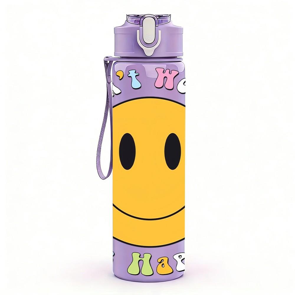 1PC Smiley Face Retro Simple Slogan Art Print 750ml Color Plastic Sports Water Bottle Leakproof Flip Straw Lid Suitable for Sports Office Home Use
