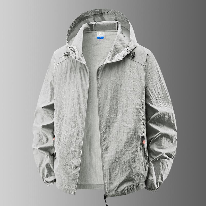 

Мужская легкая летняя куртка с воротником-стойкой для защиты от солнца 4XL светло-серый