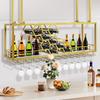 Golden Metal Hanging Wine Rack Wrought Iron with 2 Layers Honeycomb Shaped Bottle Storage Shelf For Bars Cafes Hotels Restaurant
