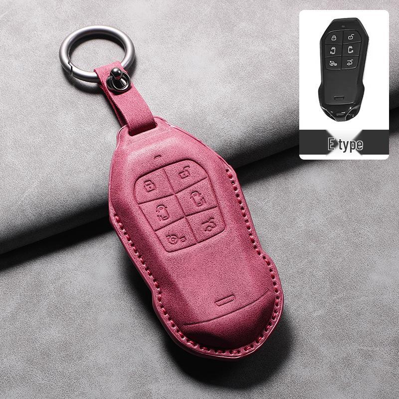 2026 Xiaopeng X9 Leather Key Case – Cowhide Car Interior Key Bag with Buckle Chain