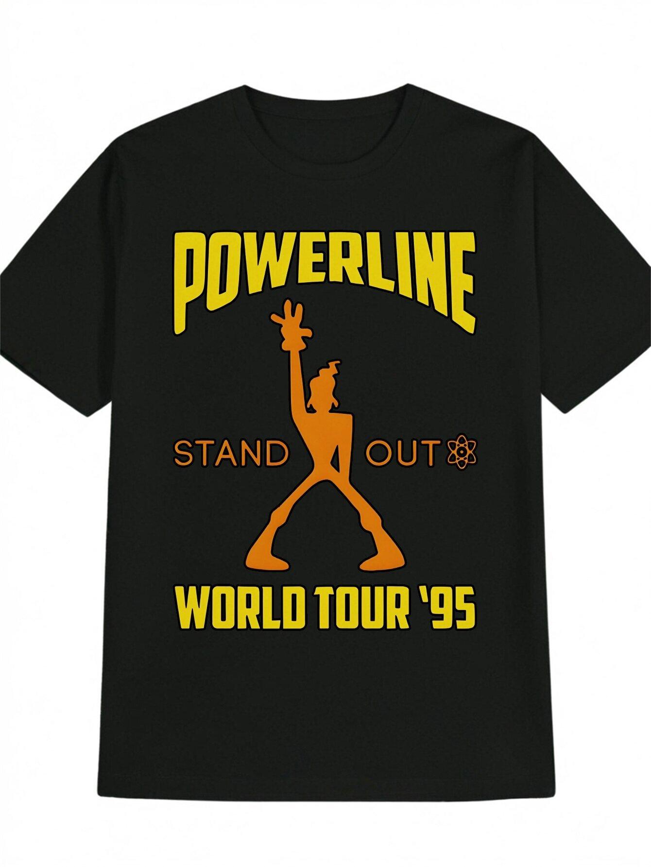 Powerline Graphic T-shirt - Black Casual Crew Neck Tee with POWERLINE Print XXXXL