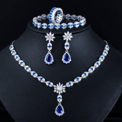 T0168 Trend Zircon Set Chain, Bridal Dinner Accessories, Necklace Earrings Ring Bracelet Four-Piece Set
