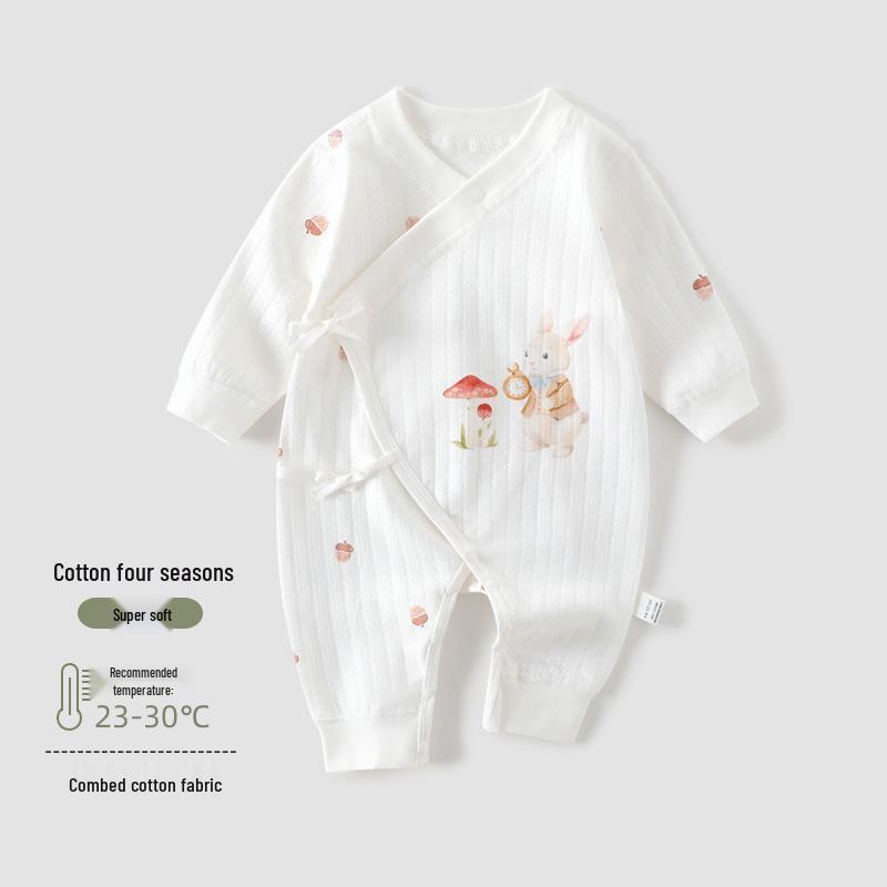 All-Season Pure Cotton Baby Kimono Bodysuit, Seamless Newborn Butterfly Jumpsuit