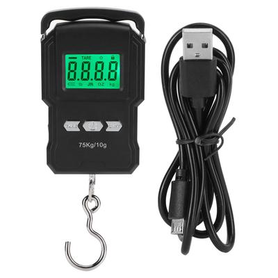 Tragbare Digitalwaage mit Digitalanzeige und Aufhängehaken, elektronische Waage mit Maßband, 75 kg