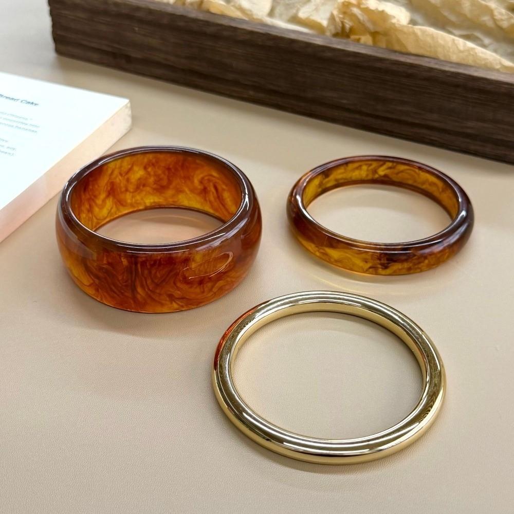 3Pcs Multi-color Resin Alloy Bangles Set Wide Design Cuff Bracelet Set Geometric Bangles  Women