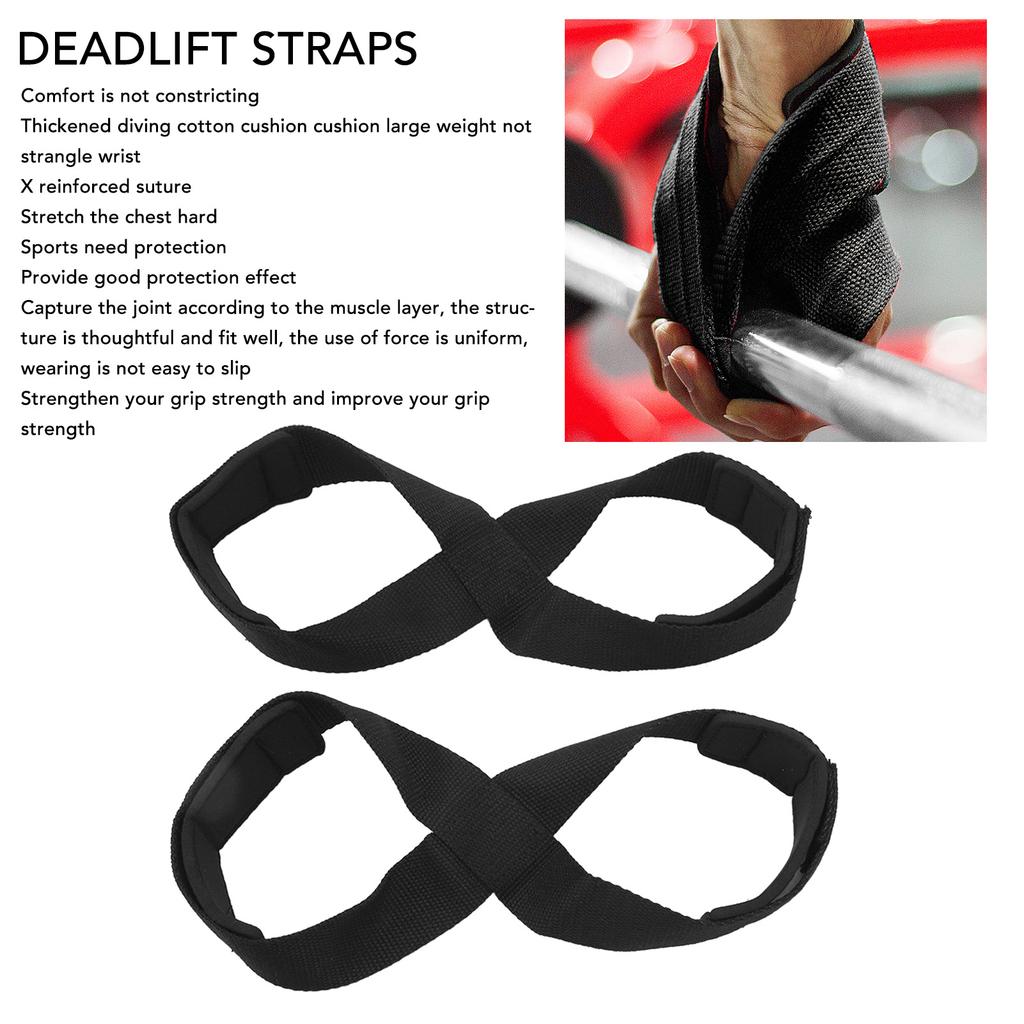 A Pair Figure 8 Lifting Straps Weightlifting Straps Antislip Deadlifting Straps Strength Training Black