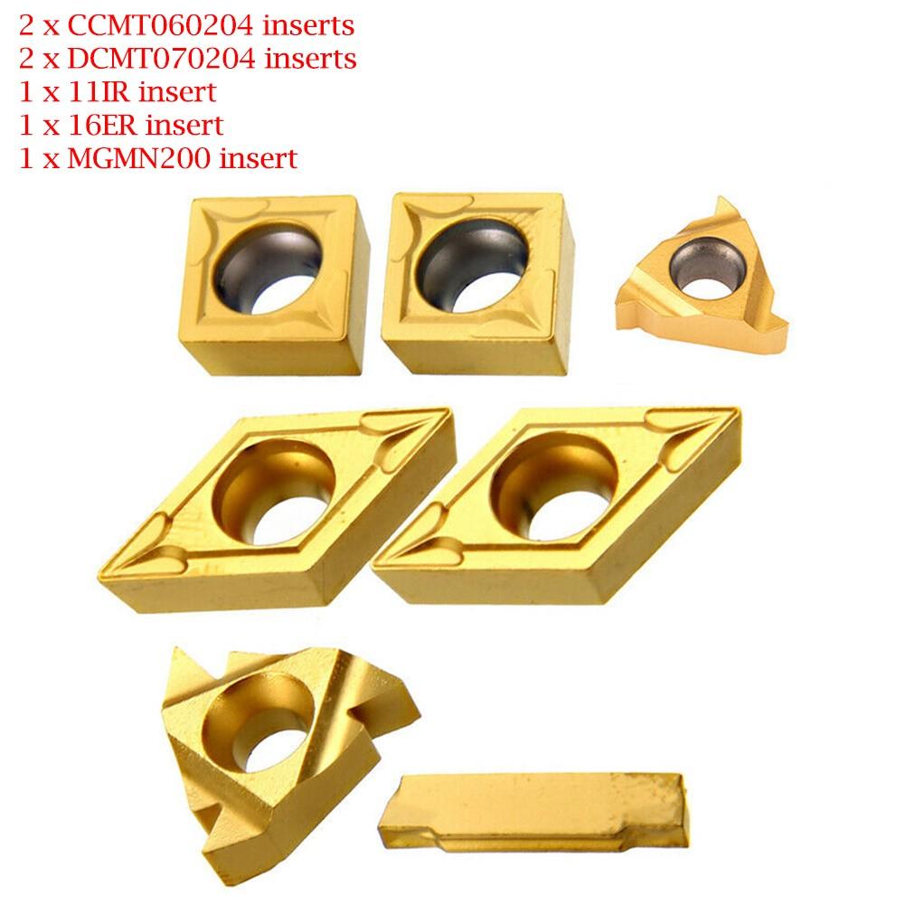 7Pcs Carbide Insert CCMT060204, 11IR, 16ER, MGMN200, DCMT070204 for 12mm Bar