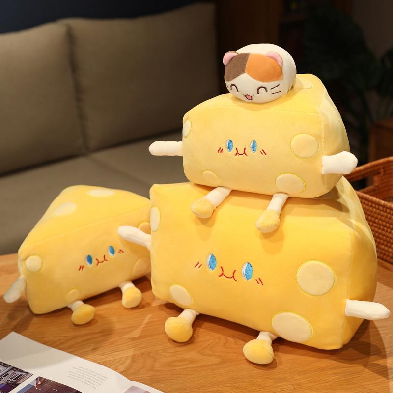 Funny Cheese Plushie Toy Soft Stuffed Animal Pillow Creative Cute Birthday Gift for Kids and Adults