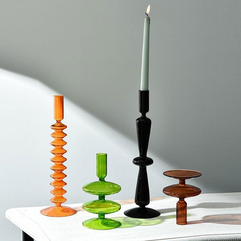 Popular Design Colored Hand Made Glass Candlestick Holder for Wedding Desktop Decoration Elegant Table Centerpiece Home Party