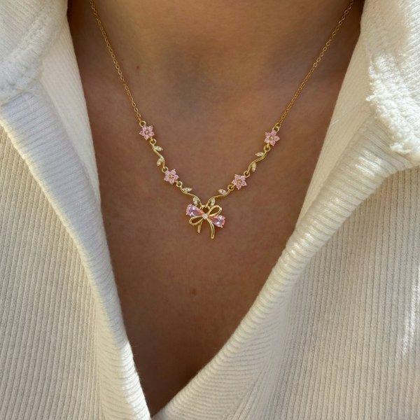 Trendy Y2K Fairy Pink Crystal Zircon Sakura Flowers Bracelet for Women Sweet Cherry Blossom Moon Bow Knot Jewelry Gifts