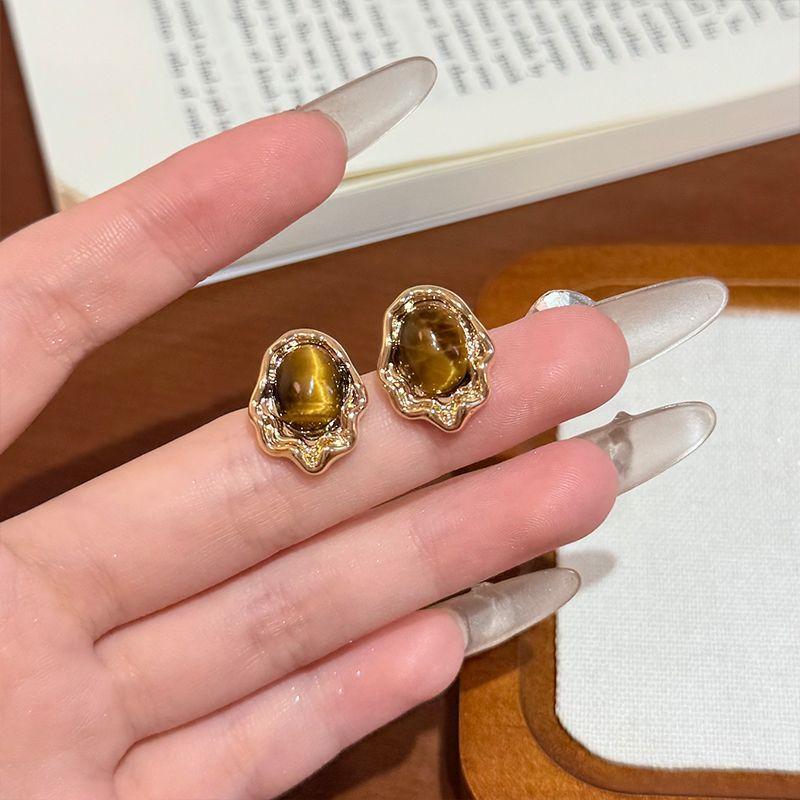 Maillard Style Amber Circle Earrings Women's Autumn and Winter Atmosphere with Earrings Light Luxury High Sense Exquisite Stud Earrings