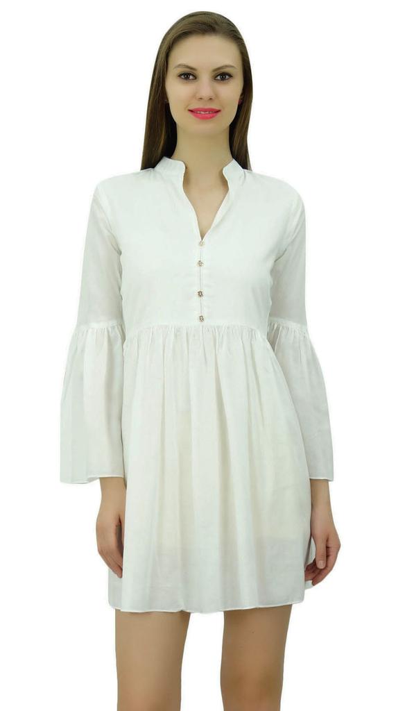 Bimba Women Designer Short Boho Dress With Gathers On Waist & Ruffle Sleeves