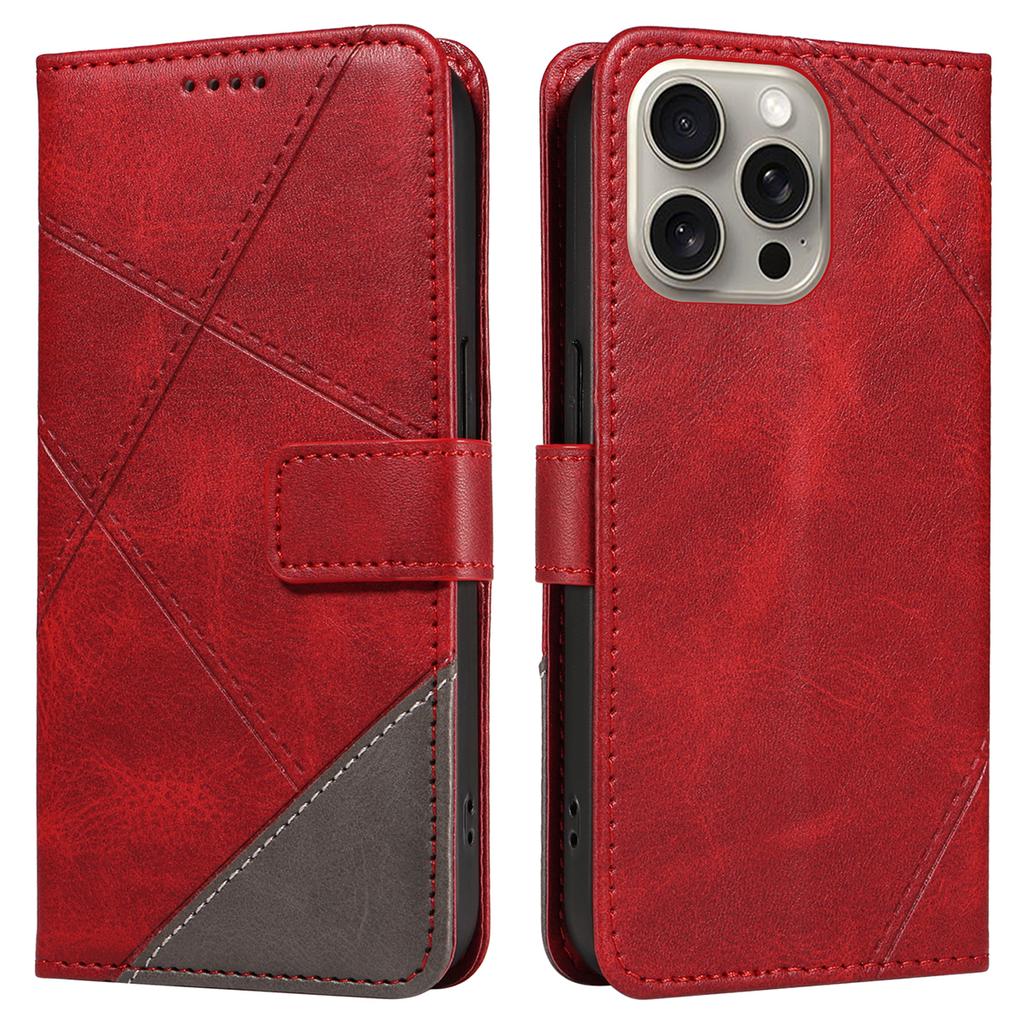 For iPhone 15 Pro Max Case Card Slots Lines Pattern PU Leather Phone Cover Stand