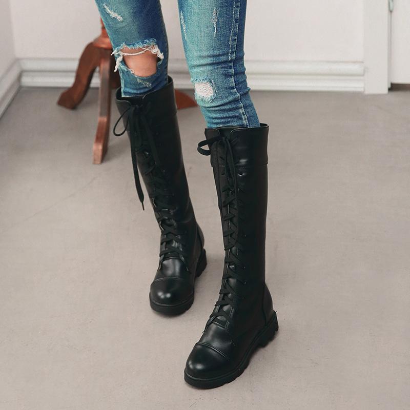 Women's Low-heeled Medium Boots Autumn and Winter New Solid Color Large-size Thick-heeled Roman Casual Boots