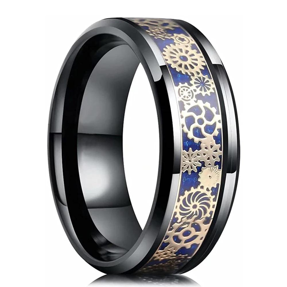 Vintage Silver Color Titanium Stainless Steel Rings for Men Black Carbon Fiber Ring Wedding Jewelry Christmas Gift Accessories