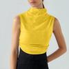 Women's Solid Color Semi-high-neck Sleeveless Vest Pleated  Top T-shirt